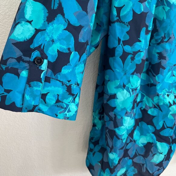 Catherines Womens Plus 3X Blouse Leaf Floral Print Roll Tab Sleeve Shirt Top - Picture 9 of 11